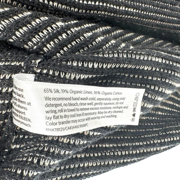 Eileen Fisher Silk Linen Organic Cotton Sweater Black Stitched Medium‎ Petite - Picture 9 of 9